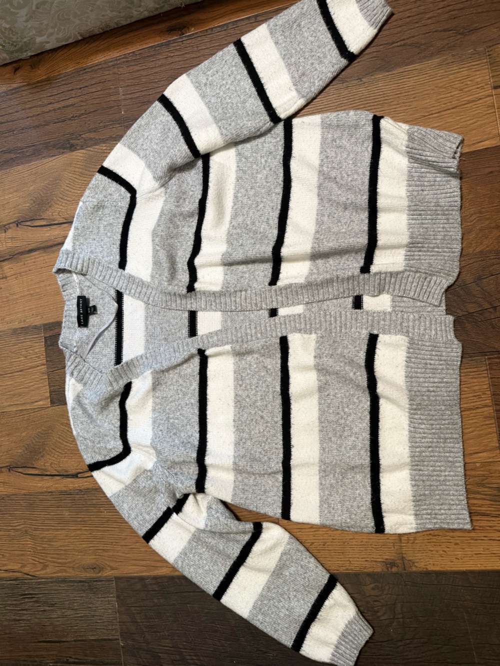 Lane Bryant Gray White and Black Striped Women's Cardigan